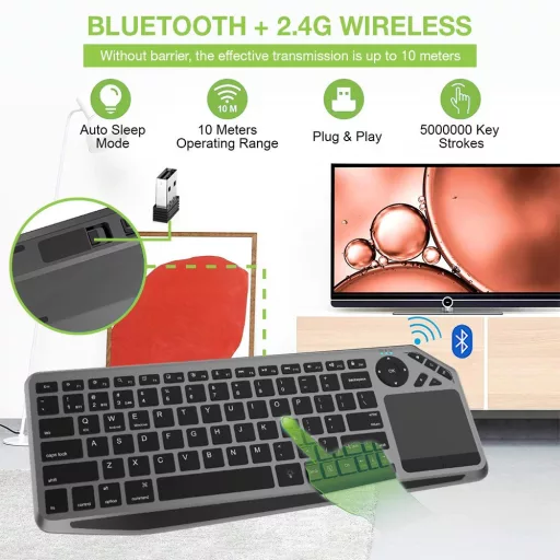 Techly ICTB9801TB billentyűzet Univerzális RF vezeték nélküli + Bluetooth QWERTY Amerikai angol Fekete
