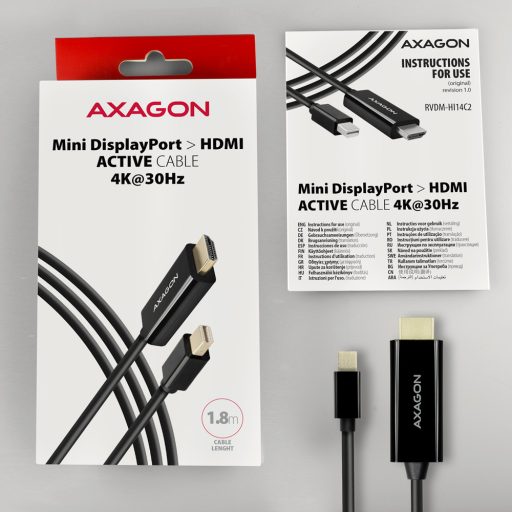 Axagon RVDM-HI14C2 Mini-DisplayPort zu HDMI Adapterkabel 4K/30 Hz 180 cm lang - Kabel - Digital/Display/Video 1,8 M Mini DisplayPort Fekete
