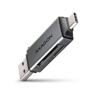   Axagon CRE-DAC USB-C+ USB-A 5 Gbps MINI card reader 2-slot & lun SD/microSD kártyaolvasó USB 3.0 Type-A/Type-C Szürke