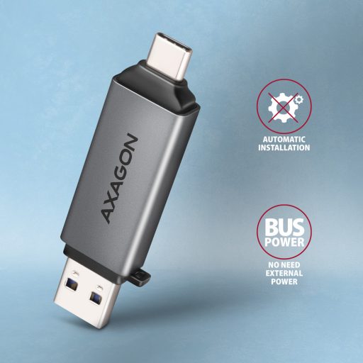 Axagon CRE-DAC USB-C+ USB-A 5 Gbps MINI card reader 2-slot & lun SD/microSD kártyaolvasó USB 3.0 Type-A/Type-C Szürke