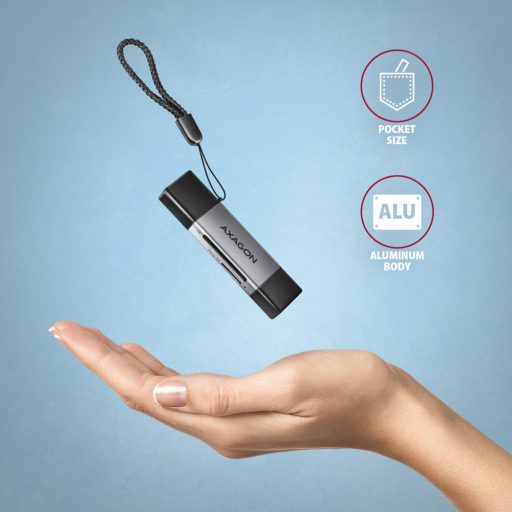 Axagon CRE-DAC USB-C+ USB-A 5 Gbps MINI card reader 2-slot & lun SD/microSD kártyaolvasó USB 3.0 Type-A/Type-C Szürke
