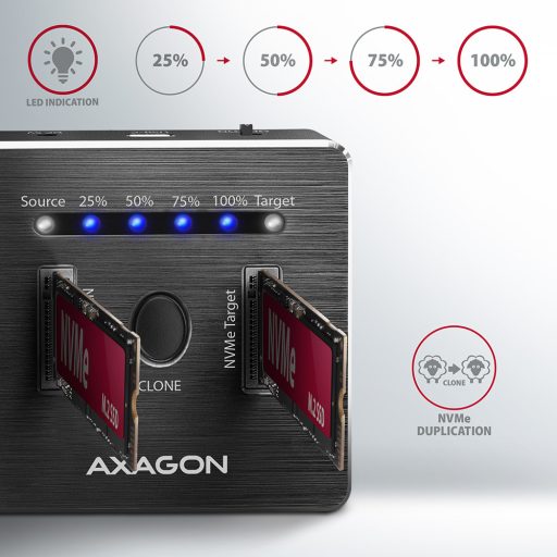 Axagon ADSA-M2C dokkoló állomás tárolóegységhez USB 3.2 Gen 2 (3.1 Gen 2) Type-C Fekete