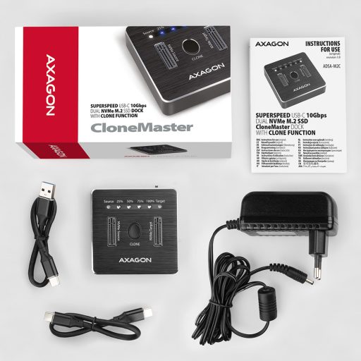 Axagon ADSA-M2C dokkoló állomás tárolóegységhez USB 3.2 Gen 2 (3.1 Gen 2) Type-C Fekete