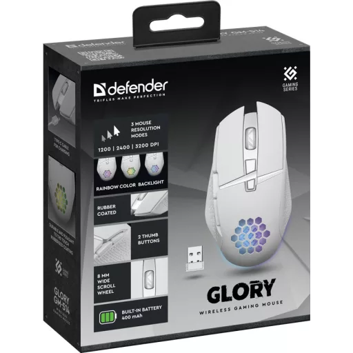 Defender GLORY GM-514 egér Játék Jobbkezes Vezeték nélküli RF Optikai 3200 DPI