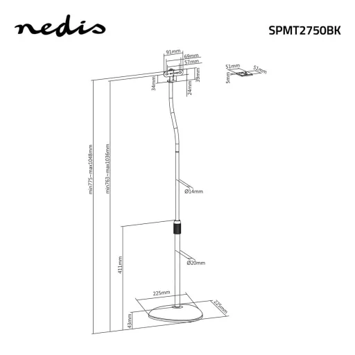 Nedis SPMT2750BK hangszóró konzol Padló Akrilnitril-butadiénsztirol (ABS), Acél Fekete