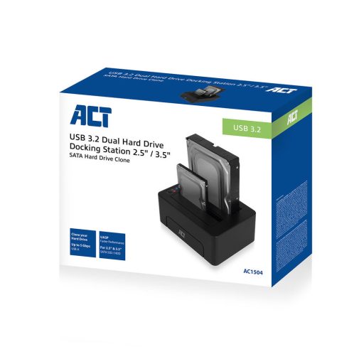 ACT AC1504 dokkoló állomás tárolóegységhez USB 3.2 Gen 1 (3.1 Gen 1) Type-B Fekete