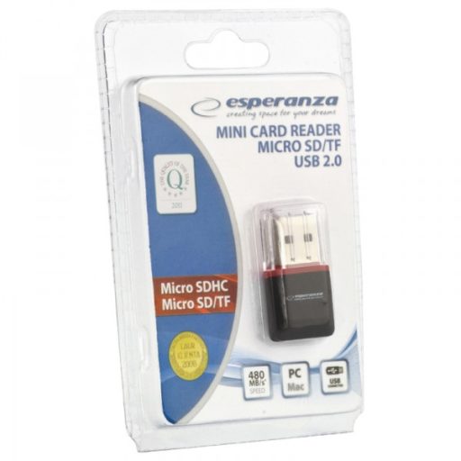 Esperanza EA134K kártyaolvasó USB 2.0 Fekete, Ezüst, Átlátszó