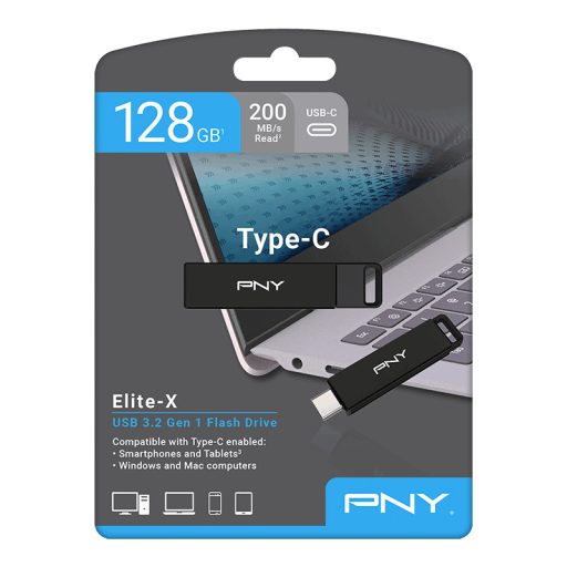 PNY Elite-X USB flash meghajtó 128 GB USB C-típus 3.2 Gen 1 (3.1 Gen 1) Fekete
