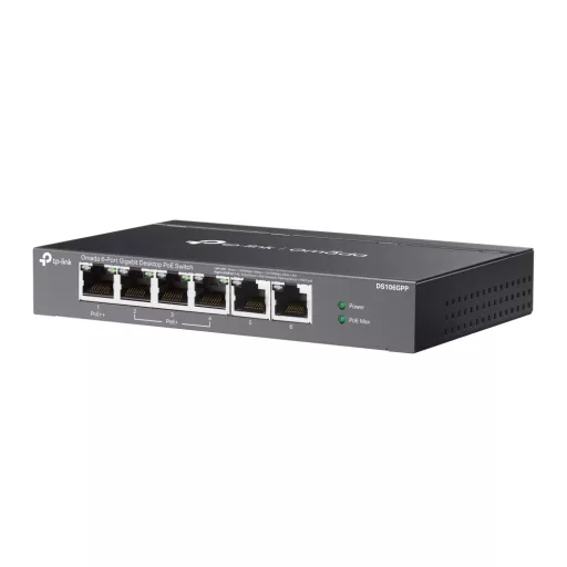 TP-Link Omada DS106GPP hálózati kapcsoló Beállítást nem igénylő (unmanaged) Gigabit Ethernet (10/100/1000) Ethernet-áramellátás (PoE) támogatása Fekete