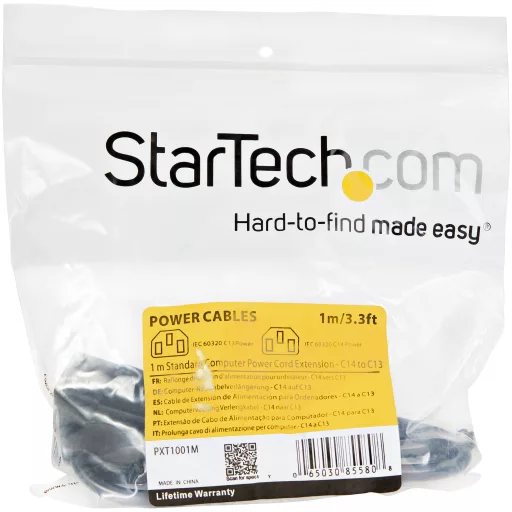 StarTech.com PXT1001M tápkábel Fekete 1 M C14 csatlakozó C13 csatlakozó