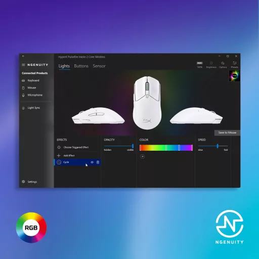 HyperX Pulsefire Haste 2 Core Wireless White Gaming Mouse egér Játék Kétkezes USB A típus 3600 DPI