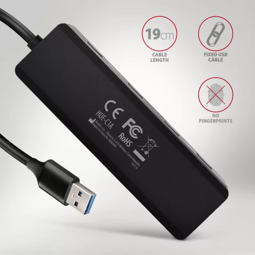 Axagon HUE-C1A hálózati csatlakozó USB 3.2 Gen 1 (3.1 Gen 1) Type-A 5000 Mbit/s Fekete