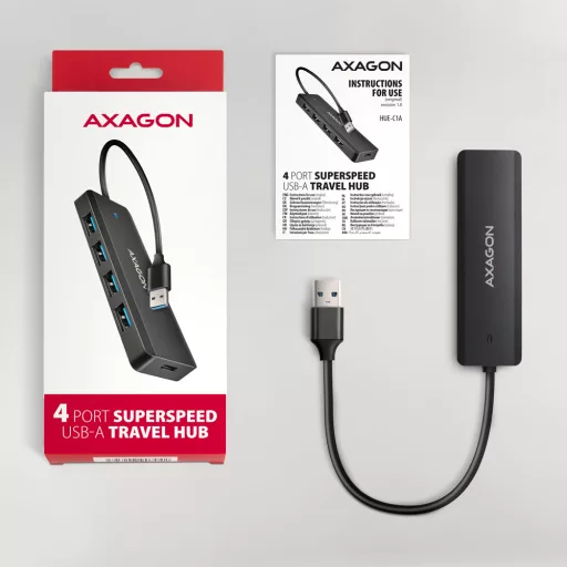 Axagon HUE-C1A hálózati csatlakozó USB 3.2 Gen 1 (3.1 Gen 1) Type-A 5000 Mbit/s Fekete