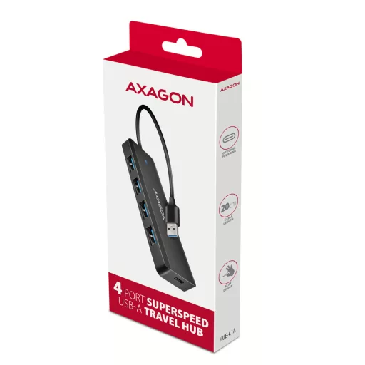 Axagon HUE-C1A hálózati csatlakozó USB 3.2 Gen 1 (3.1 Gen 1) Type-A 5000 Mbit/s Fekete