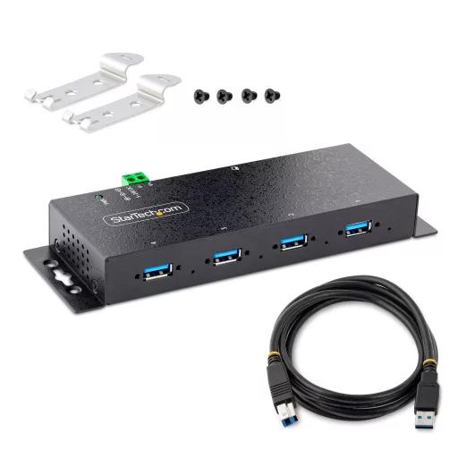 StarTech.com 5G4AINDNP-USB-A-HUB hálózati csatlakozó USB 3.2 Gen 1 (3.1 Gen 1) Type-B 5000 Mbit/s Fekete