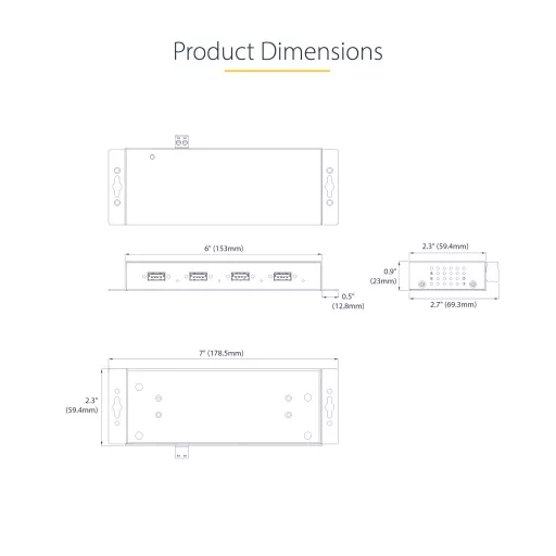 StarTech.com 5G4AINDNP-USB-A-HUB hálózati csatlakozó USB 3.2 Gen 1 (3.1 Gen 1) Type-B 5000 Mbit/s Fekete