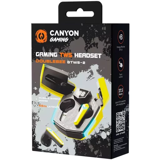Canyon GTWS-2 Headset Vezeték nélküli Fülre akasztható Játék USB C-típus Bluetooth Dokkoló Sárga