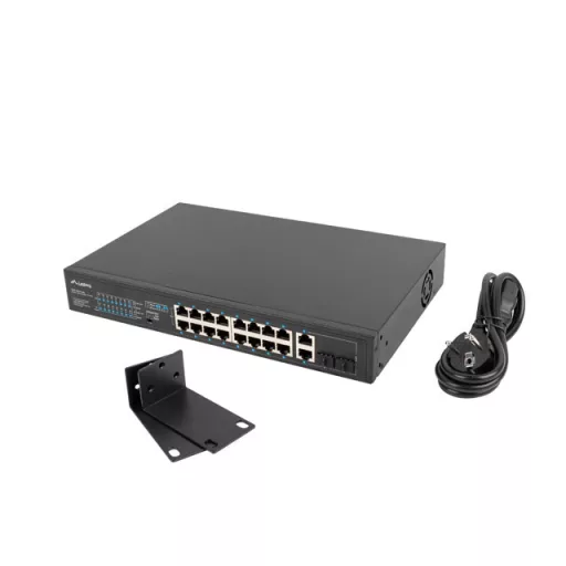 Lanberg RSFE-16P-2C-250 hálózati kapcsoló Beállítást nem igénylő (unmanaged) Gigabit Ethernet (10/100/1000) Ethernet-áramellátás (PoE) támogatása 1U Fekete