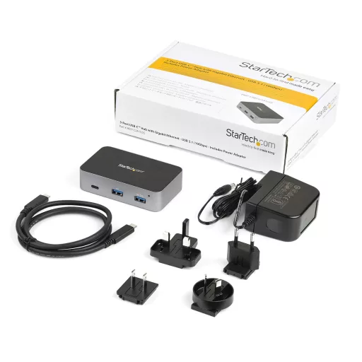 StarTech.com HB31C2A1CGS hálózati csatlakozó USB 3.2 Gen 2 (3.1 Gen 2) Type-C 10000 Mbit/s Fekete, Szürke