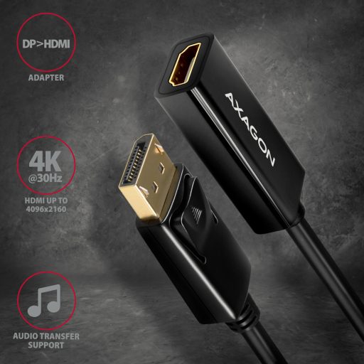 Axagon RVD-HI14N video átalakító kábel 0,18 M DisplayPort HDMI Fekete