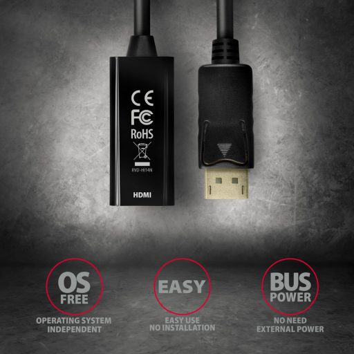 Axagon RVD-HI14N video átalakító kábel 0,18 M DisplayPort HDMI Fekete
