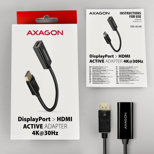 Axagon RVD-HI14N video átalakító kábel 0,18 M DisplayPort HDMI Fekete