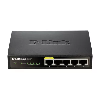   D-Link DES-1005P Beállítást nem igénylő (unmanaged) L2 Fast Ethernet (10/100) Ethernet-áramellátás (PoE) támogatása Fekete