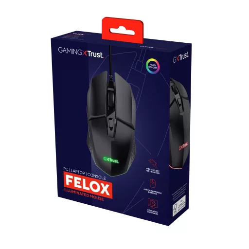 Trust GXT 109 Felox egér Játék Jobbkezes USB A típus Optikai 6400 DPI