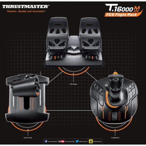 Thrustmaster T-16000M FCS Flight Pack Fekete USB Joystick Analóg/digitális MAC, PC