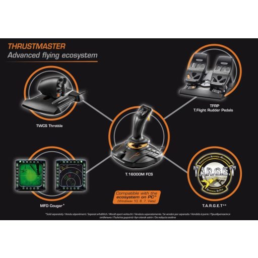 Thrustmaster T-16000M FCS Flight Pack Fekete USB Joystick Analóg/digitális MAC, PC