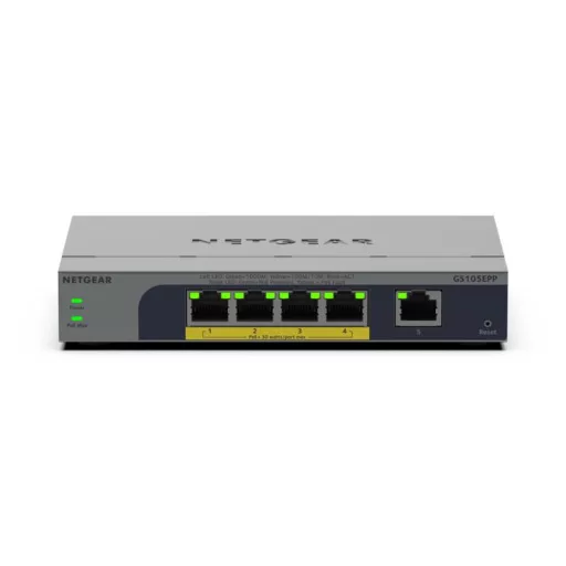 NETGEAR GS105EPP Beállítást nem igénylő (unmanaged) Gigabit Ethernet (10/100/1000) Ethernet-áramellátás (PoE) támogatása Asztali/falra szerelhető Szürke