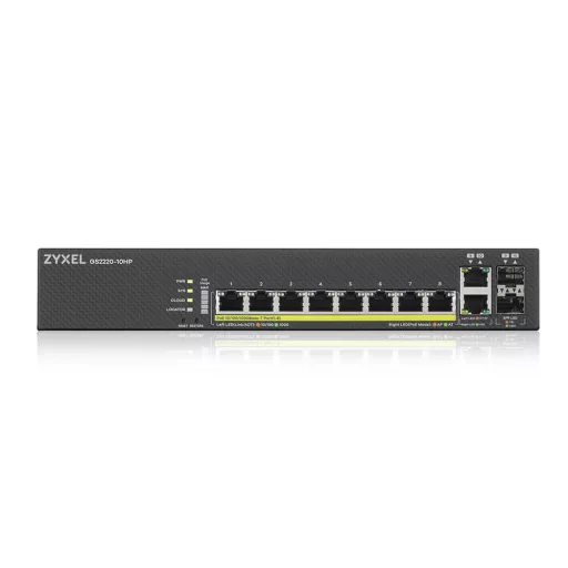 Zyxel GS2220-10HP-EU0101F hálózati kapcsoló Vezérelt L2 Gigabit Ethernet (10/100/1000) Ethernet-áramellátás (PoE) támogatása Fekete