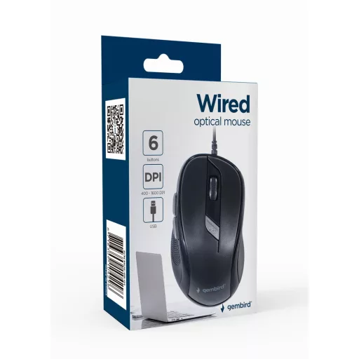 Gembird MUS-6B-01 egér Irodai Kétkezes USB A típus Optikai 1600 DPI