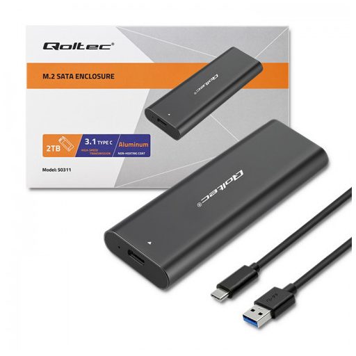 Qoltec 50311 tárolóegység burkolat Külső SSD ház Fekete M.2
