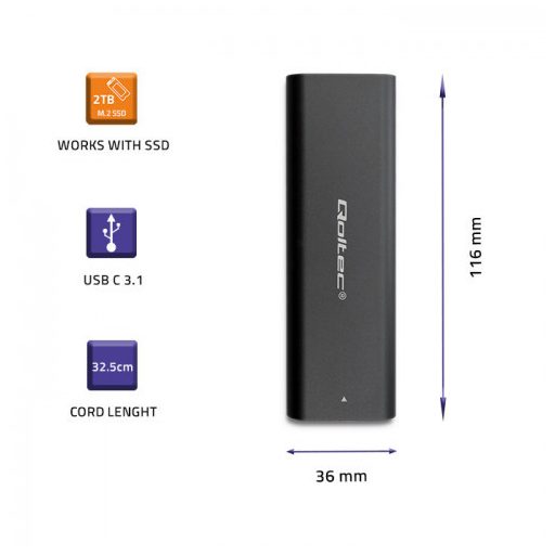 Qoltec 50311 tárolóegység burkolat Külső SSD ház Fekete M.2
