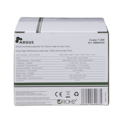 Dynatron Argus T-200 Processzor Hűtő 8 cm Fekete, Narancssárga