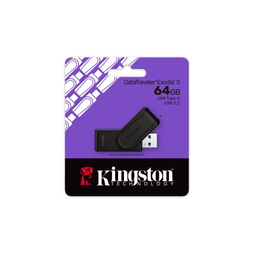 Kingston Technology DataTraveler Exodia S USB flash meghajtó 64 GB USB A típus 3.2 Gen 1 (3.1 Gen 1) Fekete