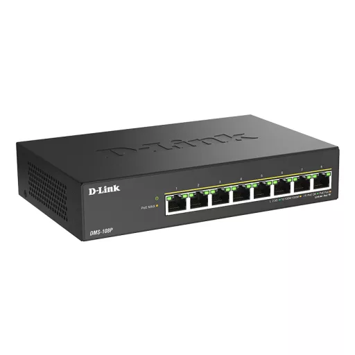D-Link DMS-108P/E hálózati kapcsoló Beállítást nem igénylő (unmanaged) 2.5G Ethernet (100/1000/2500) Ethernet-áramellátás (PoE) támogatása Fekete
