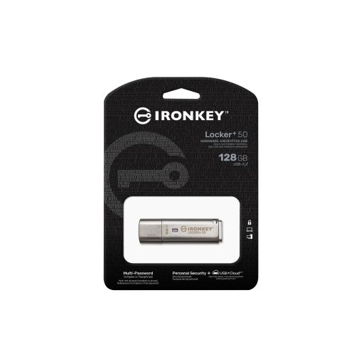Kingston Technology IronKey Locker+ 50 USB flash meghajtó 128 GB USB A típus 3.2 Gen 1 (3.1 Gen 1) Ezüst