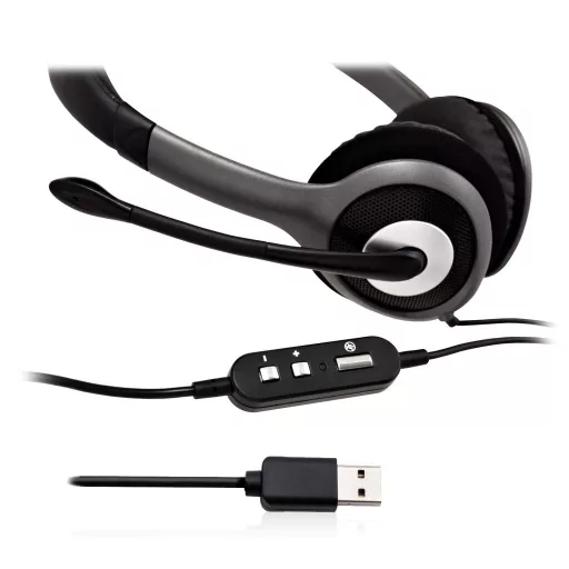 V7 HU521-2EP fejhallgató és headset Vezetékes Fejpánt Iroda/telefonos ügyfélközpont Fekete, Ezüst