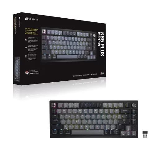 Corsair K65 PLUS WIRELESS 75 % RGB billentyűzet Játék RF Wireless + USB QWERTZ Német Fekete