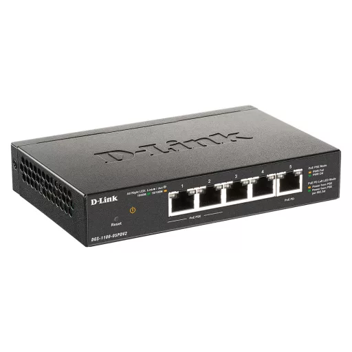 D-Link DGS-1100-05PDV2 hálózati kapcsoló Vezérelt Gigabit Ethernet (10/100/1000) Ethernet-áramellátás (PoE) támogatása Fekete