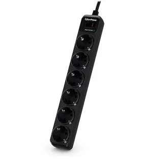   CyberPower B0620SC0-DE túlfeszültségvédő Fekete 6 AC kimenet(ek) 200 - 250 V 1,8 M