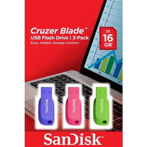 SanDisk Cruzer Blade 16GB USB flash meghajtó USB A típus 2.0 Kék, Zöld, Rózsaszín