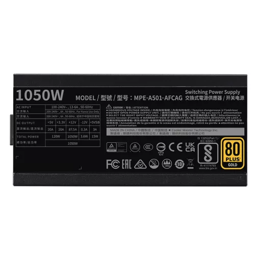 Cooler Master MWE Gold 1050 V2 ATX 3.1 1050 W 24-pin ATX Fekete