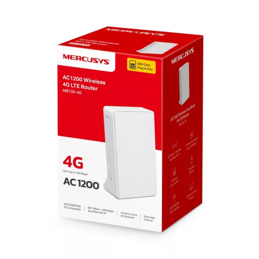 Mercusys MB130-4G vezetéknélküli router Ethernet Kétsávos (2,4 GHz / 5 GHz) Fehér