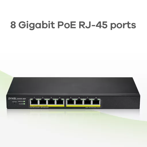 Zyxel GS1915-8EP Vezérelt L2 Gigabit Ethernet (10/100/1000) Ethernet-áramellátás (PoE) támogatása Fekete