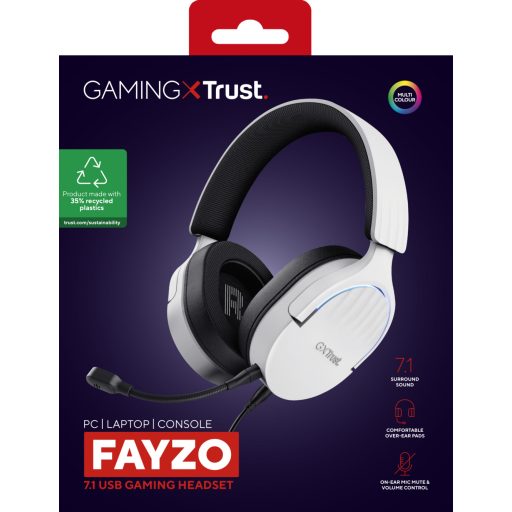 Trust GXT 490 FAYZO Headset Vezetékes Fejpánt Motorbicikli USB A típus Fekete, Fehér