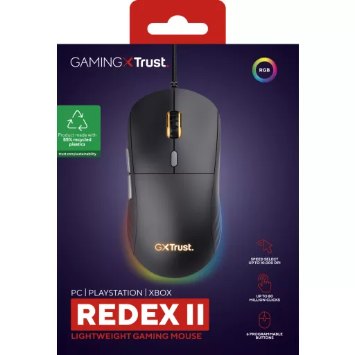 Trust GXT 925 REDEX II egér Játék Jobbkezes USB A típus Lézer 10000 DPI