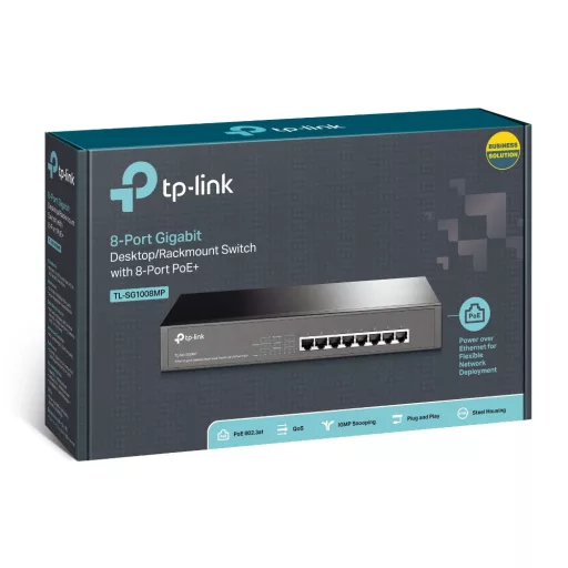 TP-Link TL-SG1008MP Beállítást nem igénylő (unmanaged) Gigabit Ethernet (10/100/1000) Ethernet-áramellátás (PoE) támogatása 1U Fekete